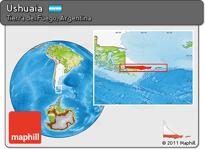 Physical Location Map of Ushuaia, highlighted country
