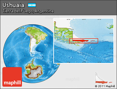 Physical Location Map of Ushuaia, highlighted country