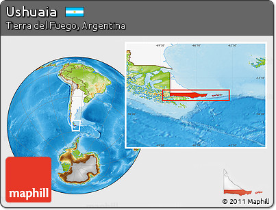 Physical Location Map of Ushuaia, highlighted country