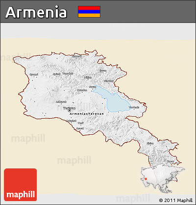 Classic Style 3D Map of Armenia, single color outside