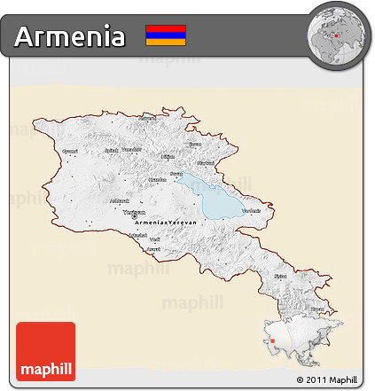 Classic Style 3D Map of Armenia, single color outside