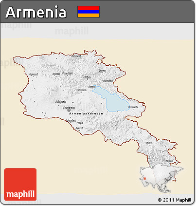Classic Style 3D Map of Armenia, single color outside