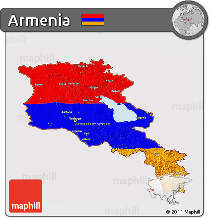 Flag 3D Map of Armenia, flag centered