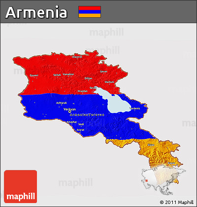 Flag 3D Map of Armenia, flag centered