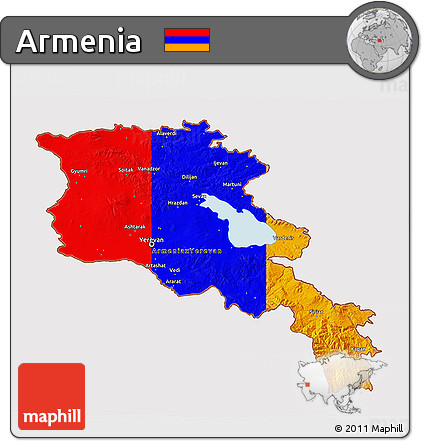 Flag 3D Map of Armenia, flag aligned to the middle