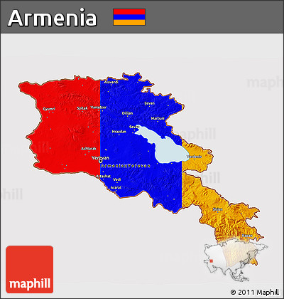 Flag 3D Map of Armenia, flag aligned to the middle