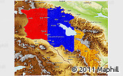 Flag 3D Map of Armenia, physical outside, flag aligned to the middle