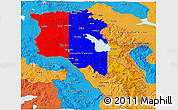 Flag 3D Map of Armenia, political outside, flag aligned to the middle