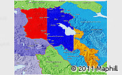 Flag 3D Map of Armenia, political shades outside, flag aligned to the middle