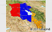Flag 3D Map of Armenia, satellite outside, flag aligned to the middle