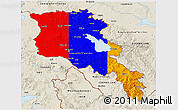 Flag 3D Map of Armenia, shaded relief outside, flag aligned to the middle