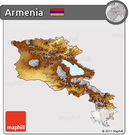 Physical 3D Map of Armenia, cropped outside