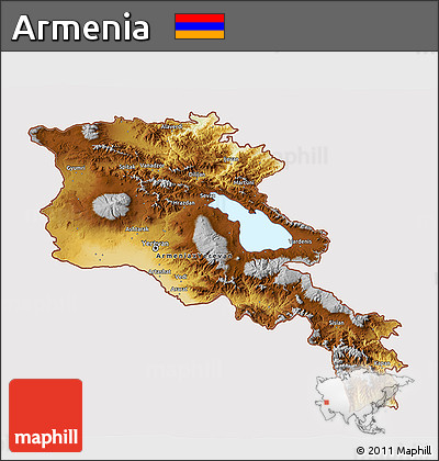 Physical 3D Map of Armenia, cropped outside