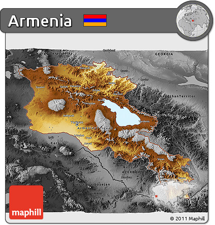 Physical 3D Map of Armenia, darken, desaturated