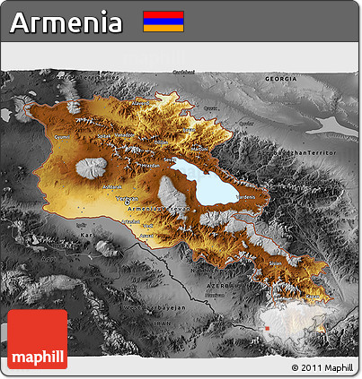 Physical 3D Map of Armenia, darken, desaturated