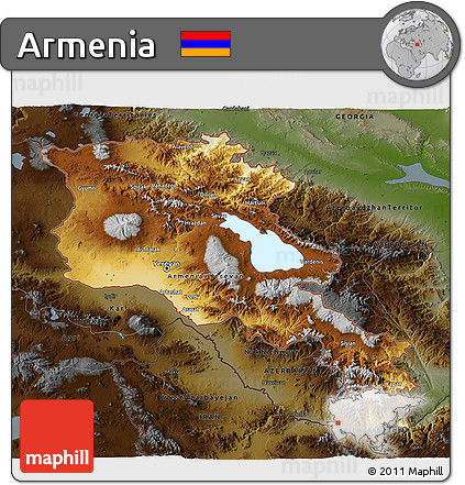 Physical 3D Map of Armenia, darken