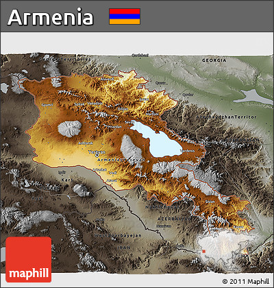 Physical 3D Map of Armenia, darken, semi-desaturated
