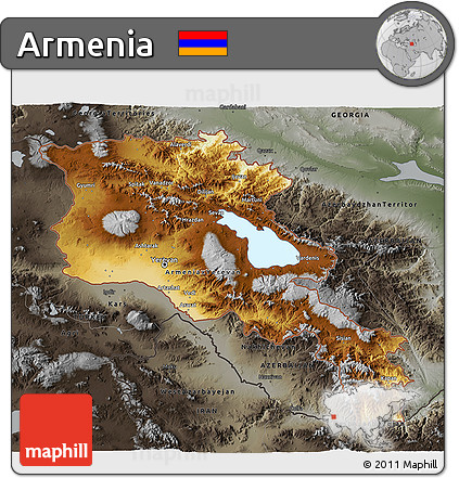 Physical 3D Map of Armenia, darken, semi-desaturated