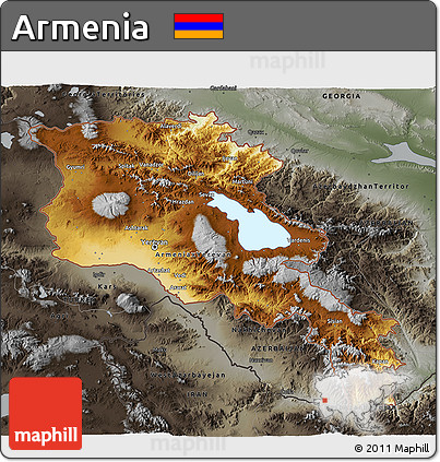 Physical 3D Map of Armenia, darken, semi-desaturated