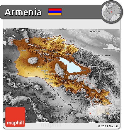Physical 3D Map of Armenia, desaturated