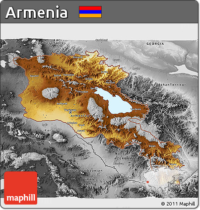 Physical 3D Map of Armenia, desaturated
