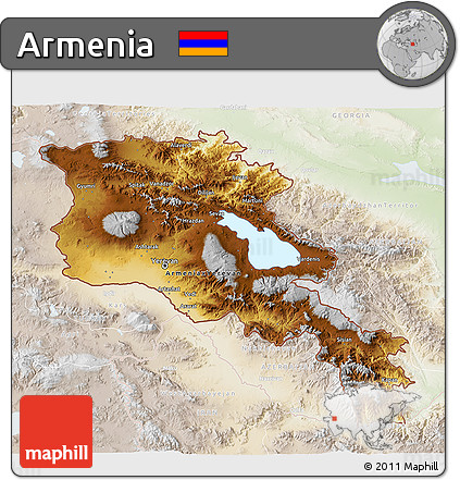 Physical 3D Map of Armenia, lighten