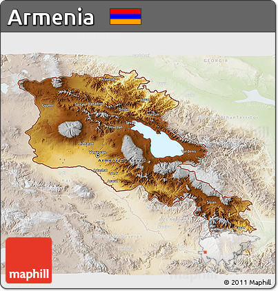 Physical 3D Map of Armenia, lighten