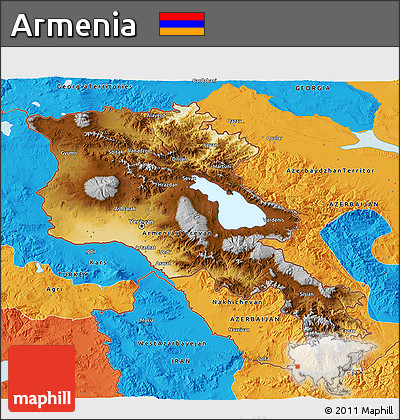 Physical 3D Map of Armenia, political outside