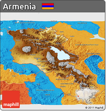 Physical 3D Map of Armenia, political outside