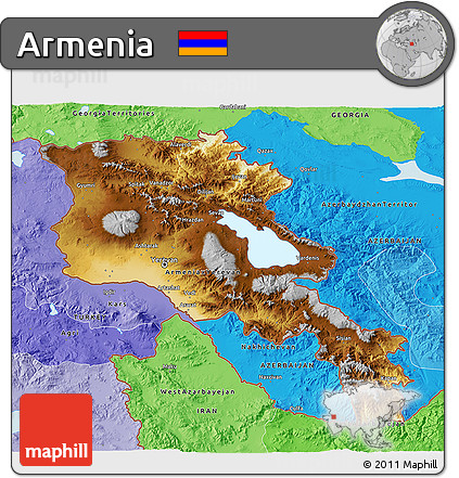 Physical 3D Map of Armenia, political shades outside