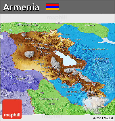 Physical 3D Map of Armenia, political shades outside