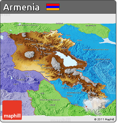 Physical 3D Map of Armenia, political shades outside