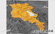 Political 3D Map of Armenia, darken, desaturated