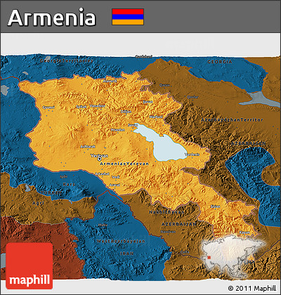 Political 3D Map of Armenia, darken