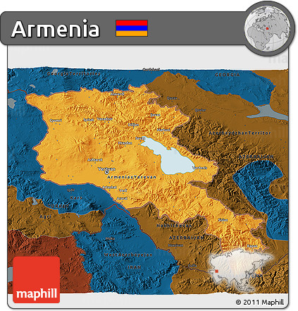 Political 3D Map of Armenia, darken