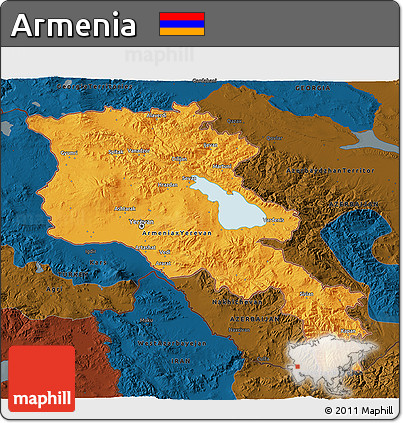 Political 3D Map of Armenia, darken
