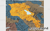 Political 3D Map of Armenia, darken, semi-desaturated