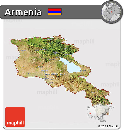 Satellite 3D Map of Armenia, cropped outside