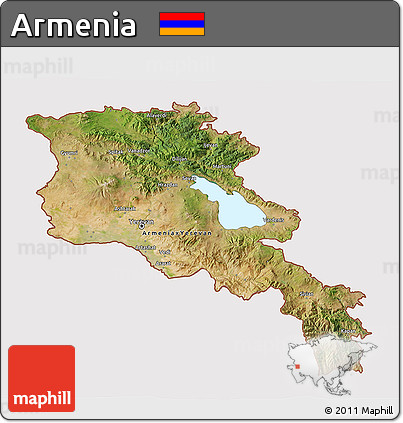 Satellite 3D Map of Armenia, cropped outside