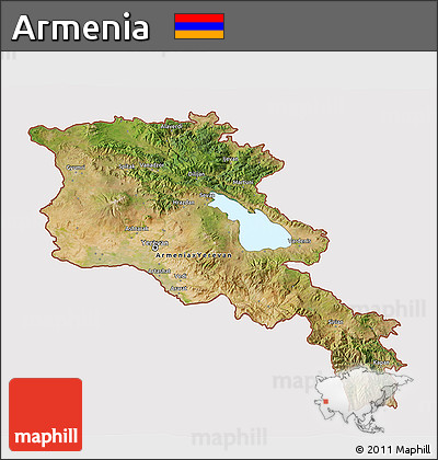 Satellite 3D Map of Armenia, cropped outside