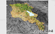 Satellite 3D Map of Armenia, darken, desaturated