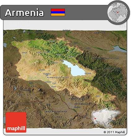 Satellite 3D Map of Armenia, darken