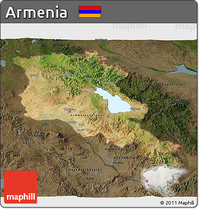 Satellite 3D Map of Armenia, darken