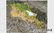 Satellite 3D Map of Armenia, darken, semi-desaturated