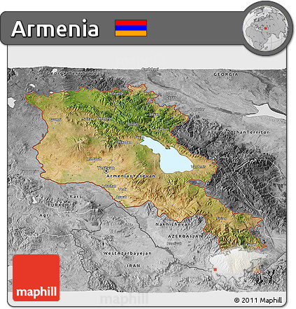 Satellite 3D Map of Armenia, desaturated