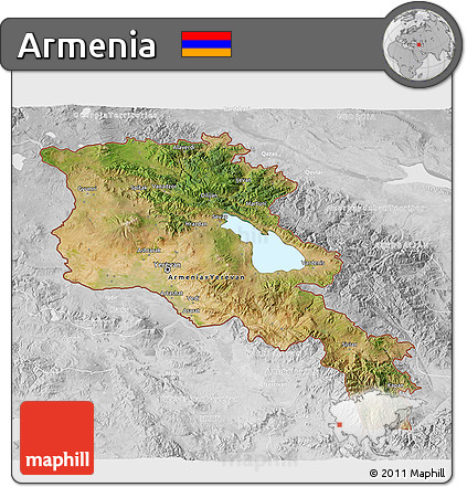 Satellite 3D Map of Armenia, lighten, desaturated