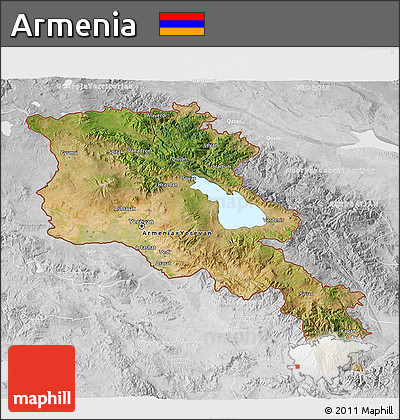 Satellite 3D Map of Armenia, lighten, desaturated