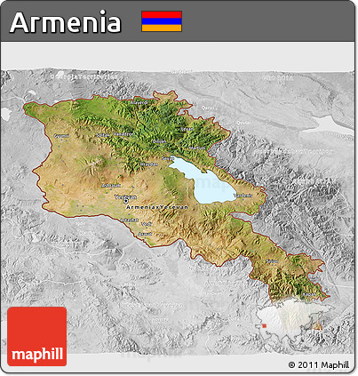 Satellite 3D Map of Armenia, lighten, desaturated
