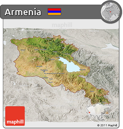 Satellite 3D Map of Armenia, lighten, semi-desaturated