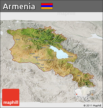 Satellite 3D Map of Armenia, lighten, semi-desaturated